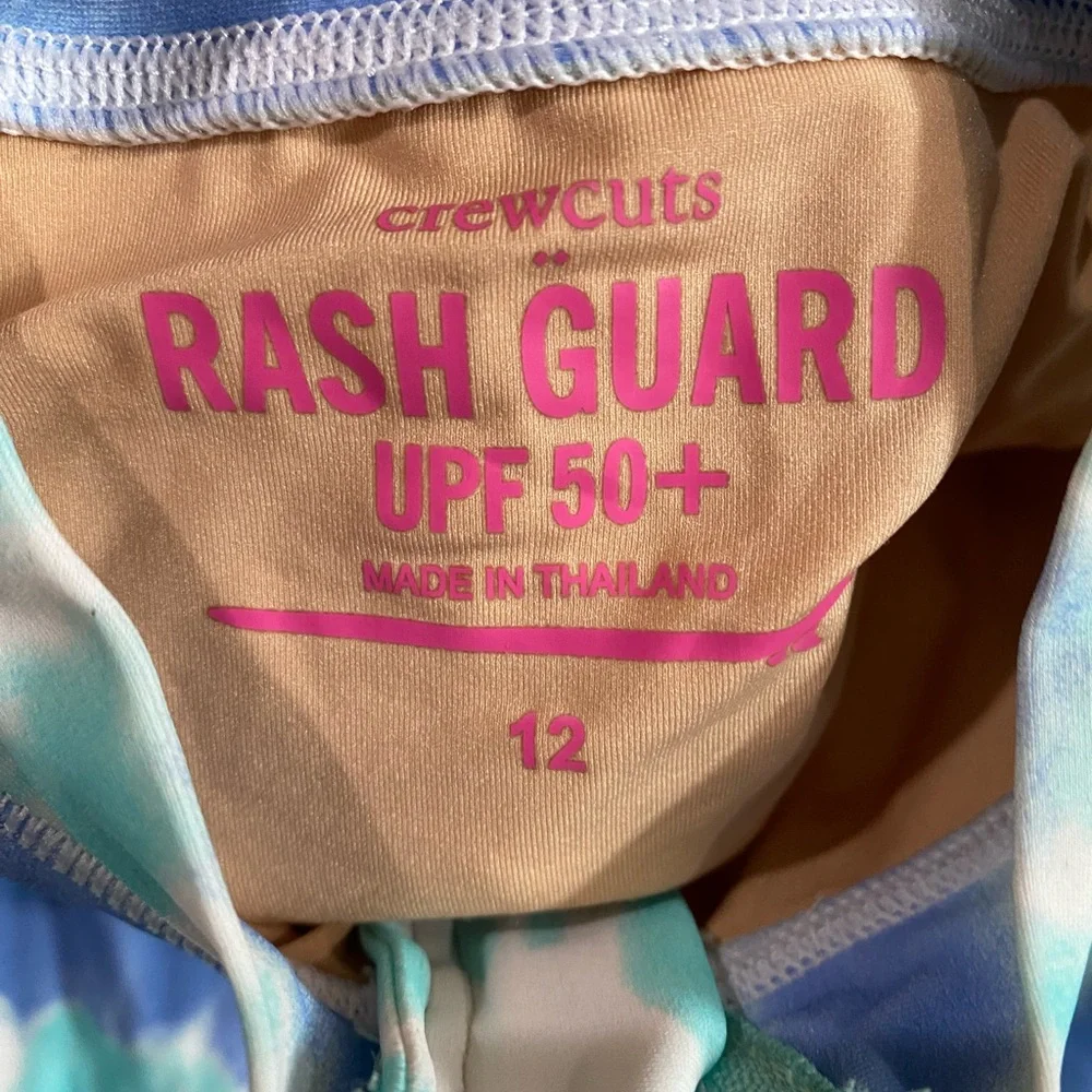 Kids Girls' tie-dye rash guard UPF Swimwear in‎ Blue and White Crewcuts Swimsuit